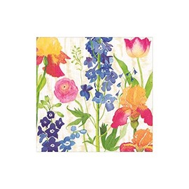 Caspari Summer Garden Paper Cocktail Napkins in White, Two Packs of 20