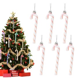 13cm Rose Gold White Candy Cane Christmas Decoration,6pcs Christmas Glitter Candy Cane,Xmas Tree Pendant Hanging Ornaments Plastic Candy Cane for Christmas Tree Decoration,Holiday New Year Party Decor