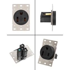 RIIEYOCA NEMA 6-50R Flush Mount Power Outlet,2 Pole 3 Wire Receptacle,50 Amp 250V Straight Blade Dryer Outlet for Plasma Cutter, Welders,Grounding,1Pack