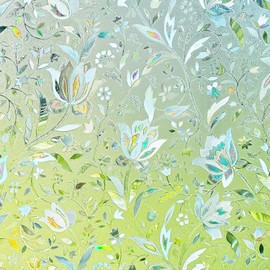 Tulip Decorative Window Film,No Glue Frosted Privacy Film,Stained Glass Door Film,Reflective Static Cling Heat Control Anti UV Window Decoration for Home and Office,17.5 inches by 157 inches