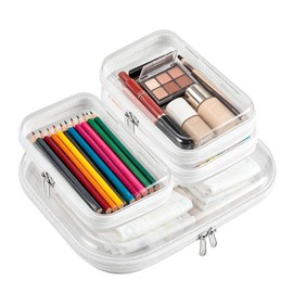 4 Pack Clear Bags Hard Shell Zipper Case for Pencil & Electronics (3S, 1M)