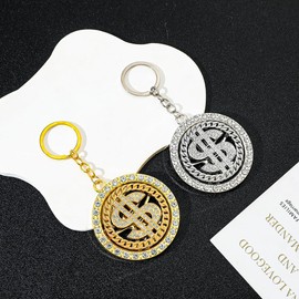 OTETTS Rotatable Dollar Sign Big Money Keychains for Car keys Metal Cute Bag Charms Good Luck Pendant Keyring for Women Men,Silver