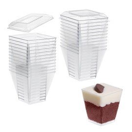EURO CLASSIC Plastic Mini Dessert Cups/Dessert Bowls with Lids - Reusable 24 Pack, 2oz or 4oz, Dessert, Small Fruit Cups Appetizers Serving Bowls for Dessert Pudding Trifles (60ml)