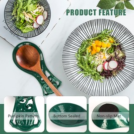 MINLUFUL Spoon Rest Holder for Stove Top, Sturdy and Unbreakable Cast Iron Spoon Rest Ladle Holder for Kitchen Counter, Keep Stovetop Countertop Clean, Pumpkin Green