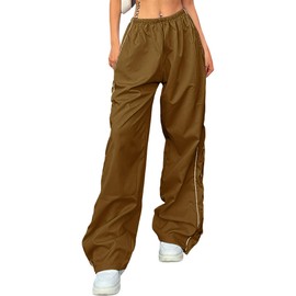LAOARA Women Y2K Baggy Track Pants Elastic Waist Wide Leg Parachute Pants Jogger Sweatpants Pants Brown
