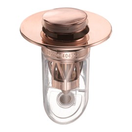 uxcell Bathroom Sink Stopper with Seal Ring Push Type Sink Drain Strainer with ABS Filter Basket Hair Catcher Fit for 1.2"-1.6" Dia 2.8" Depth Sink Drain Hole, Rose Gold