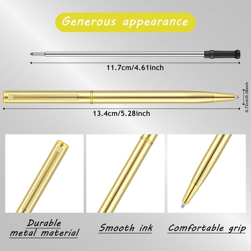 15 Pieces Gold Slim Ballpoint Pens Black Ink 1 mm