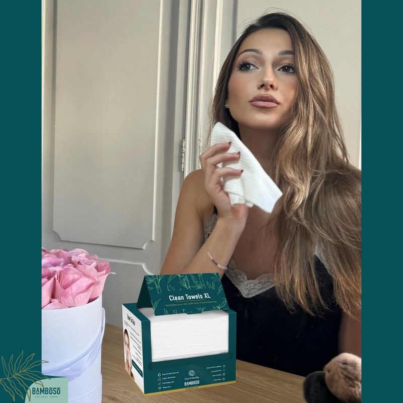 BAMBOSO Pack of 2 Biodegradable Bamboo Disposable Face Towels for