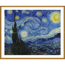 Painting-style Wallpaper Poster (Removable Seal Type) Vincent Van Gogh Starry Night 1889 New York Museum of Modern Art [Frame Printing/Trick Art] Karacho K-GOH-005SGE2 (594mm x 488mm) Architectural Wallpaper + Weather Resistant Paint