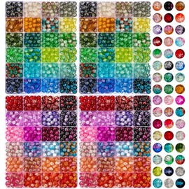 XSEINO 2400 Pieces 8mm Crack Glass Beads for Jewelry Making,48 Dazzling Colors Round Glass Beads Friendship Beads for Bracelet Earring Necklaces Making and DIY Crafts