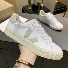 2026 Couple Casual Breathable Low-Top Shoes Black White V-Logo Genuine Leather Platform Sneakers Daily Streetwear White ShoesColor: White gray, EUR Size: 38