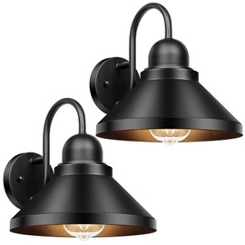 Brightever Gooseneck Outdoor Wall Sconces, 2-Pack Large 10.23IN Farmhouse Barn Lights for Porch, Industrial Black Exterior Wall Lights for Garage, Patio, E26 Base Anti-Rust, Bulb not Included