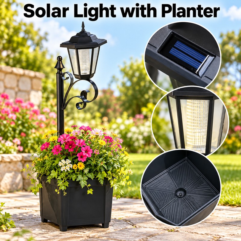 Solar Outdoor Lights with Flower Planter Box – Vintage LED