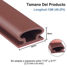 15M Tira de Sello de Puerta y Ventanas, Burlete de Puerta de Goma Autoadhesivo para Aislamiento,Burletes para Puertas y Ventanas, A Prueba de Insectos, A Prueba de Sonido, Burletes (Marrón)