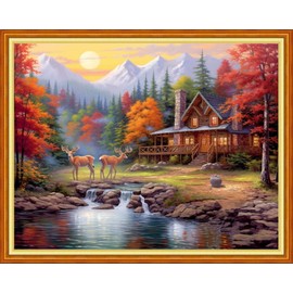 DMCVIVR Stamped Cross Stitch Kits for Adults Beginners Embroidery Kits 11CT Needlepoint Kits Cross Stitch Patterns Embroidery Patterns-Lucky Deer 16x20 inch