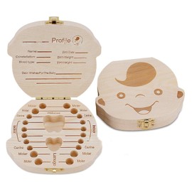 LeTradeJP Baby Teeth Case, Baby Teeth Box, English Version, Boy/Girl, Wooden, Baby Tooth, Children, Teeth, Storage, Baby Shower, Birthday, Keepsake Growth Record (Boy)