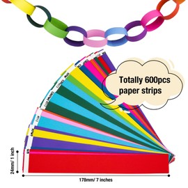 CHRORINE 600Pcs Colorful Paper Chains Strips for Birthday Party Decorations DIY Crafts Supplies (Rainbow, 1 x 7.08 inches)
