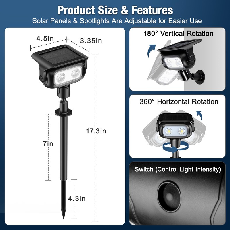 Lebenwell Solar Lights Outdoor, Motion Sensor Outdoor Solar Spotlights Waterproof,