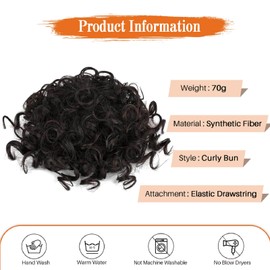 Flyroseing Medium Brown Messy Bun Hair Piece,Short Curly Elastic Drawstring Hair Bun Extensions,Synthetic Fake Hair Curly Bun Hair Piece Clip for Women Hair Bun Extension