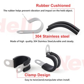 Newdeli 10Pcs Cable Clamps 1-3/4 Inch Stainless Steel Cable Clamp Rubber Cushioned Hose Clamp Insulated Tube clips Automotive Wire Pipe Clamps