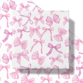 RUSPEPA Pink Bow Wrapping Paper Roll for Girls Women, Mini Roll, Gingham Bow-knot Gift Wrap Paper, Perfect for Baby Shower, Birthday, Wedding, Bridal Shower, Valentine's Day, 17 Inch x 16.4 Feet