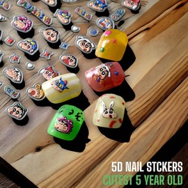 ONE PIECE NAIL SSTICKER 3D ANIME NAIL STICKER ONE PIECE NAIL DECALEmbossed Nail Art Stickers Decals Self Adhesive Nail Sticker Kawaii Design Anime Nail Stickers for Women, Girls, Kids, Gift (SHINCHAN)