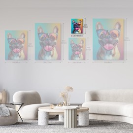 vandlife Funny Dog Canvas Wall Art Adorable French Bulldog Portrait with Glasses Prints Colorful Modern Pet Decor for Living Room Office Kids Bedroom Framed 12x16in