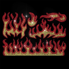 ANATTASOUL Red Rhinestone Iron on Transfer Flame Bling Diamond Hotfix Patches for Clothes, 11.6"x8.2" Large Iron On Sequin Applique for Jeans Jacket Caps Bag T-Shirts Shoes DIY Decor