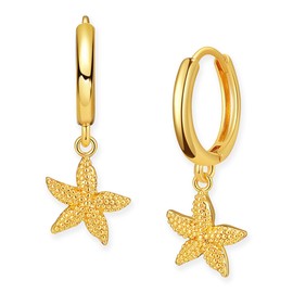 Frigotine Trendy Gold Starfish Dangle Small Hoop Earrings for Woman, Cute Star Summer Beach Drop Huggie Earing Prom Fashion Jewelry Gifts