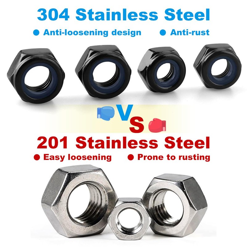 Drenky M8 Nuts 25 Pcs Nyloc Hex Nuts Black Self