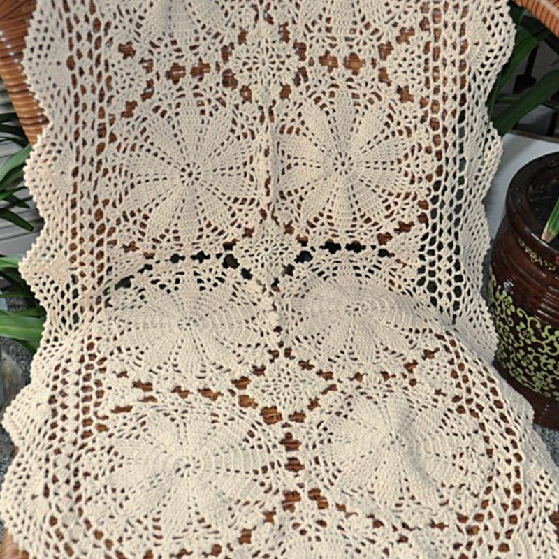 Yizunnu Handmade Oval Table Runner Cotton Lace Beige 50 x