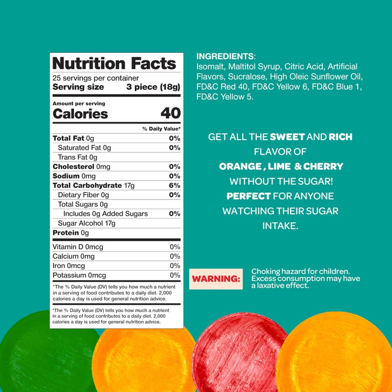 Sugar-Free Fruit Hard Candy Mix - 1 Pound Pack (About
