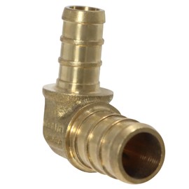 5 Pcs XFITTING Pex 1/2 Inch X 3/8 Pex Reducing Elbow Brass Crimp Fitting, 25-5-4=5X