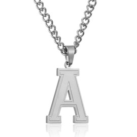 RWQIAN Mens Initial Necklace Silver Stainless Steel Chain with A Letter Pendant Necklace Initials Jewellery Fathers Day Birthday Gift for Dad Husband Son Grandson Brother