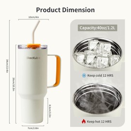 Blackube 1200 ml Drinking Cup with Lid and Straw, Cup with Lid and Straw, BPA-Free, Leak-Proof, Large Metal Drinking Bottle for Sports, School, Fitness, Outdoor, Camping, Pale Yellow