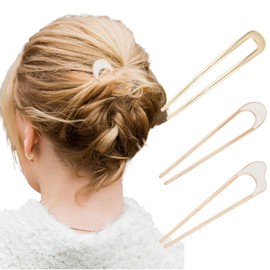 Semato 3pcs French Hair Pin hair Sticks U-Shaped Gold French Pins Metal Hair Pins for Women French Twist Hair Pin Hair Fork
