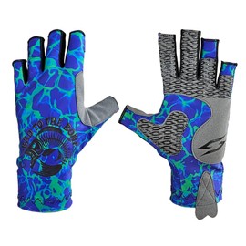 Scale Wear Fishing Guide Gloves UPF 50+ Exposed Fingers Quick Dry Breathable Half Finger Second Skin Superior Non Slip Grip for Men and Women Kayaking UV Protection (Electric Blue, Large)