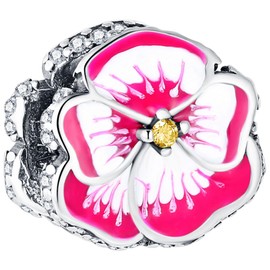 WINRARO Pink Pansy Flower Charm for Bracelets 925 Sterling Silver DIY Bead Charms Jewelry Gift for Women Girls Mom Family, Silver