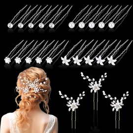 WRENYZK 23 Pcs Bridal Hair Pins, Clips and Barrettes with Crystal Pearl Flowers, Women's Proms Hair Jewelry Accessories, Wedding Hair Accessories for Brides Bridesmaids Women Girls