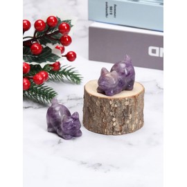JSDDE Set of 2 Cat Figurine Decoration, Gemstones Cat, Crystal Cat, Healing Stones Decoration for Cat Lovers, Decoration for Home, Office, Room (Amethyst)