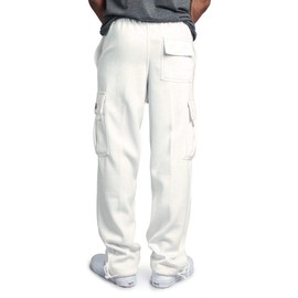 G-Style USA Men's Solid Fleece Heavyweight Cargo Pants FL77 - White - Medium
