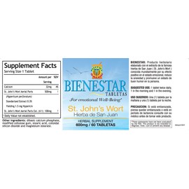 Hierba de San Juan en tabletas. Set de 2 frascos con 60 tabletas c/u. Producto herbolario Natural, ayuda a Promover en la Persona un estado de alegría y entusiasmo.