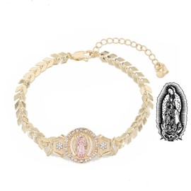 14K Yellow Gold Religious Virgin Mary Bracelet For Women Men - Virgen De Guadalupe Bracelet, Virgin Mary Charms Bracelet, Virgencita Bracelet, Our Lady Guadalupe Bracelet Jewelry For Women