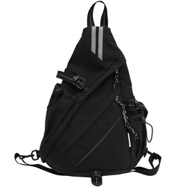 OVER GROUND Reflective Two Tone Casual Convertible Sling Backpack Key Ring Strap, Adjustable Travel Zipper Multi-Pocket Crossbody Bags (Black, Small)