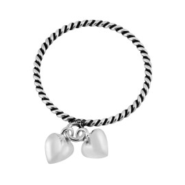 AeraVida Adorable Twin Hearts Dangle Twisted Band Sterling Silver Ring-8