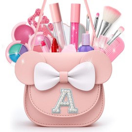 Vodolo Non Toxic Makeup for Little Girls,Safe Washable Kids Real Makeup Sets for Girls Age 3-8 with Initial A Bag,Play Make Up Kit for Girl Easter Baskets Christmas Birthday Gift Ideas