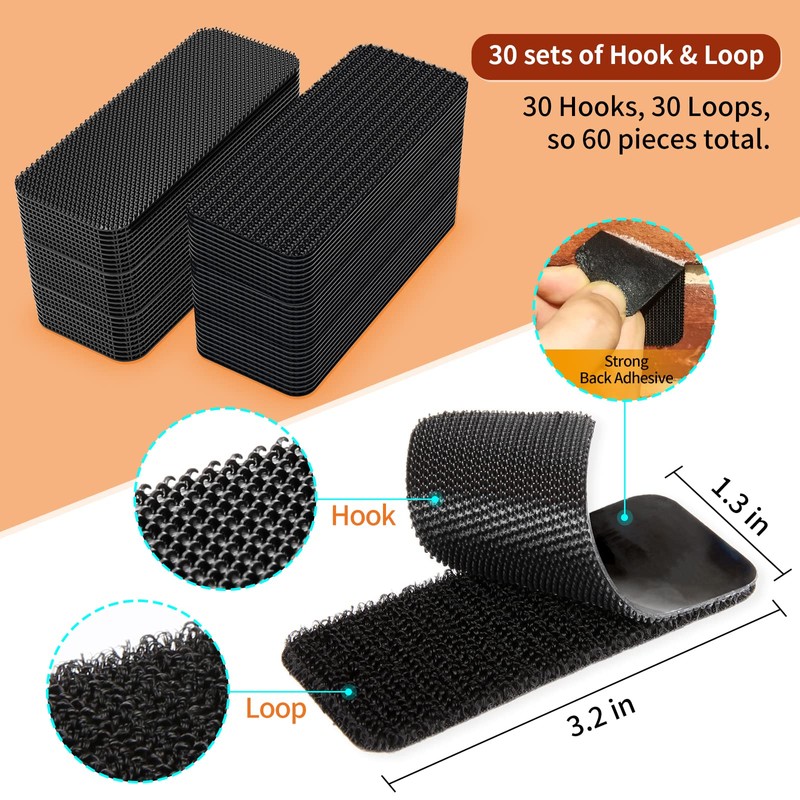 30 Sets Industrial Heavy Duty Hook and Loop Strips with