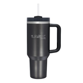 Ask HydroQuench 2.0 40oz /1183 ml Tumbler - Insulated Stainless Steel Travel Mug with reusable Straw, and Silicone Boot. (Black)