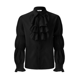 Runcati Mens Pirate Shirt Ruffle Victorian Renaissance Vampire Poet Puffy Shirts Gothic Steampunk Medieval Costume Black