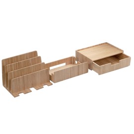 Charging Station Stand Combo with Bamboo Drawer; Extra Storage for Smartphones, Tablets, Laptops & Organizer for Office Supplies and Stationary Items